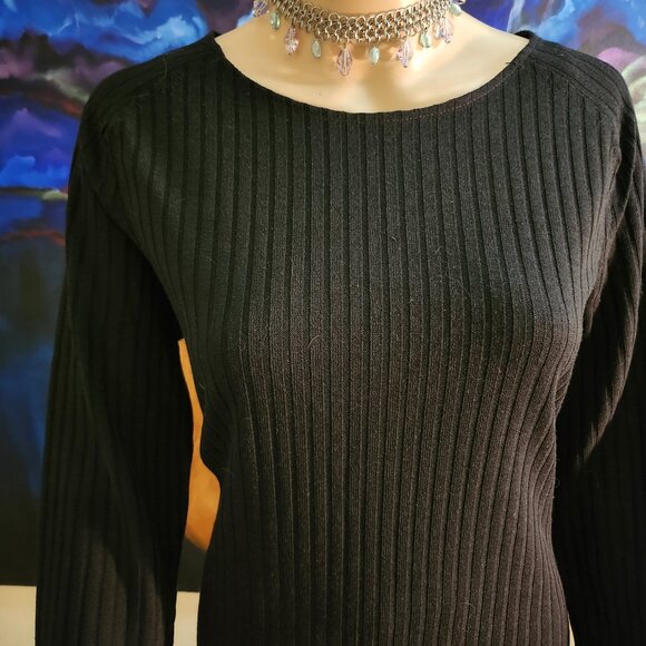 NWOT-Mango Size L, scoop neck, sweater dress, Black striped, long sleeve - Picture 8 of 12